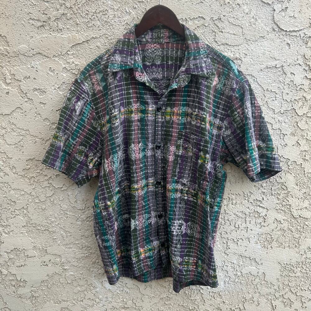 Boho Hippie Patchwork Plaid Button Up Shirt Size Mens Large
